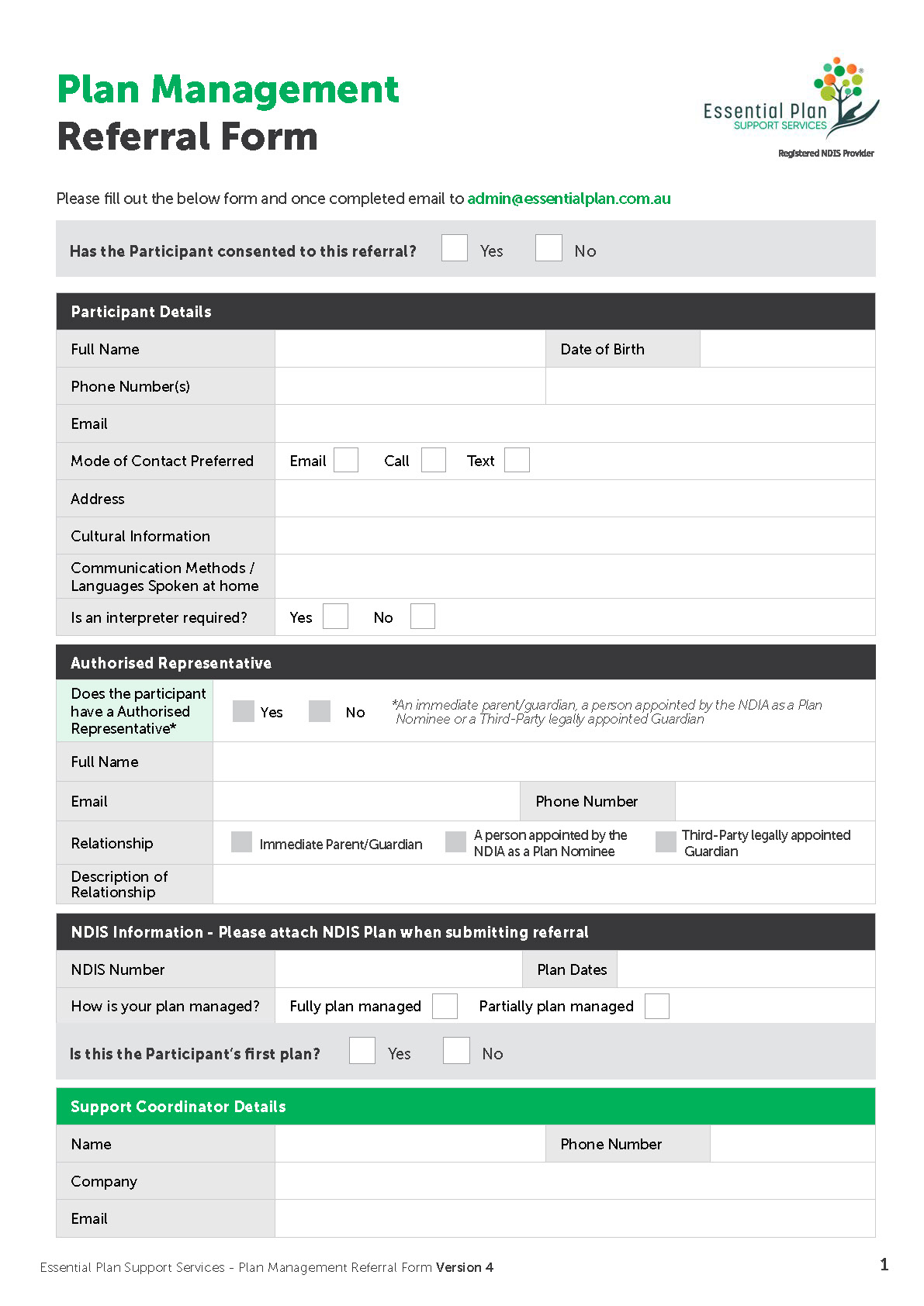 Forms - Essential Plan Support Services