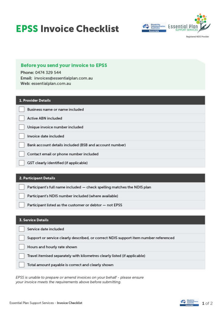 EPSS Invoice Checklist 2026